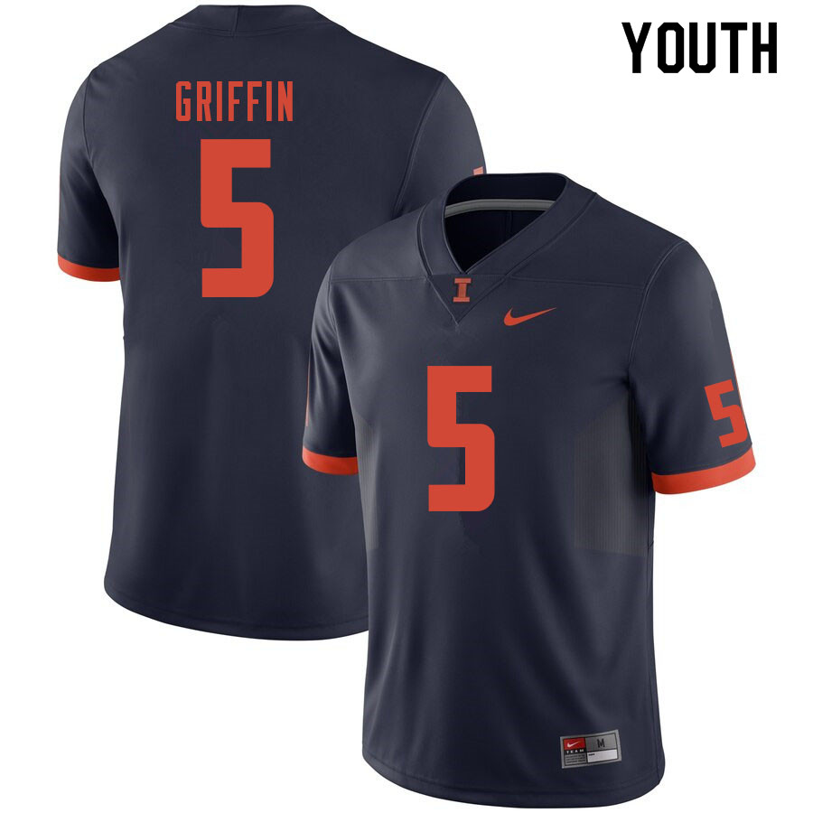 Youth #5 Caleb Griffin Illinois Fighting Illini College Football Jerseys Sale-Navy